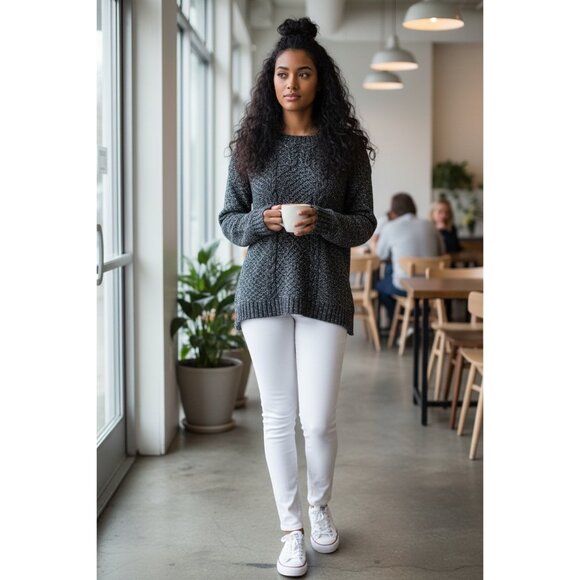 Victoria Secret Sweaters - Victoria Secret Women's Black Speckled White Knitted Sweater